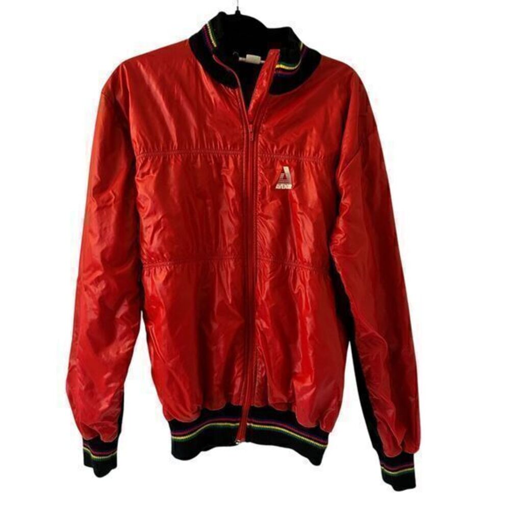Avenir Unisex Vintage 70's Wool Blend Zip Up Black‎ Red Color Blocked Zip Jacket